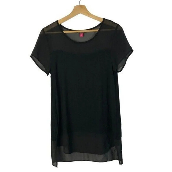 Vince Camuto Black Mixed Media Short Sleeve Blouse XS - Picture 1 of 4